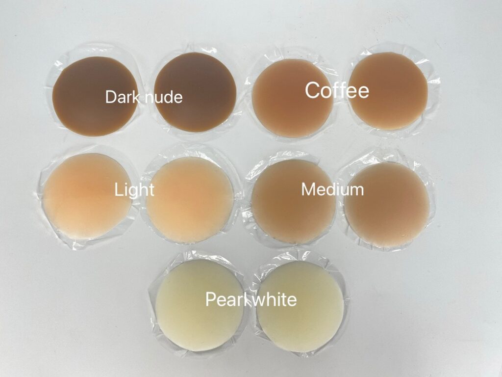 รับผลิตซิลิโคนแปะจุก หลากหลายสีเช่น Dark nude, Coffee, Light, Medium และ Pearl white