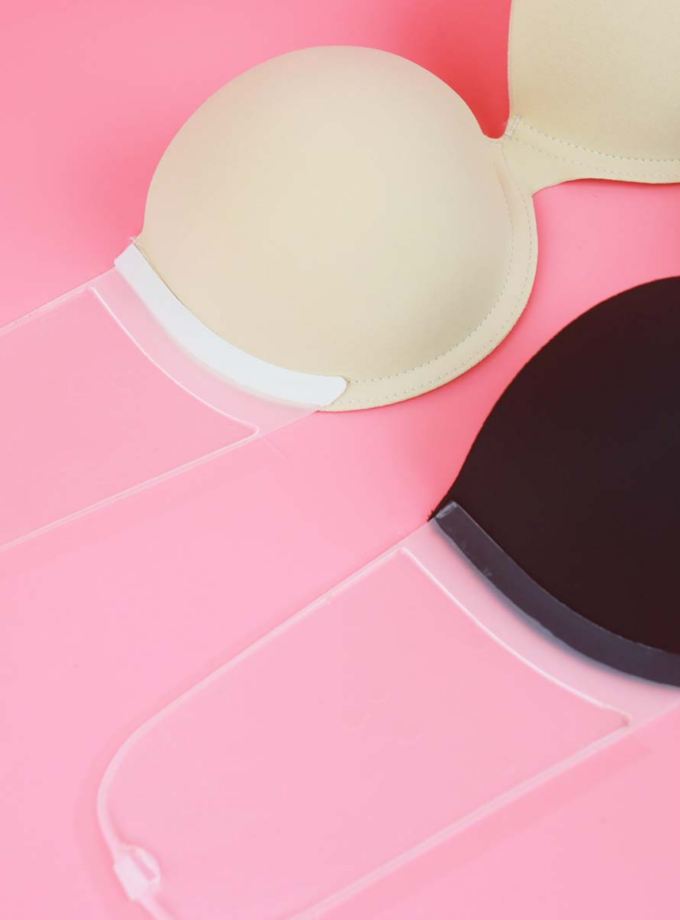 บราเกาะอกไร้สาย กาวแปะข้าง (เสริมฐาน 1.5 cm.)