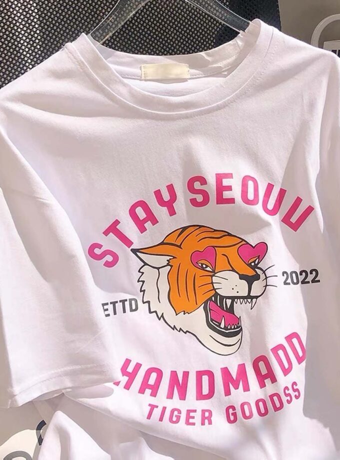 เสื้อยืดลายเสือ 2022 สไตล์เกาหลี ใส่ได้ทุกวัน