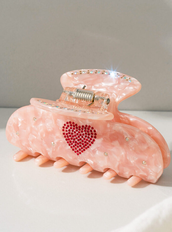 ที่หนีบผม ฝังเพชร 2 ด้าน ลายหินอ่อนสีชมพู