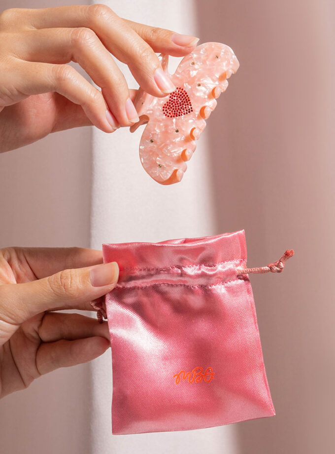 ที่หนีบผม ฝังเพชร 2 ด้าน ลายหินอ่อนสีชมพู