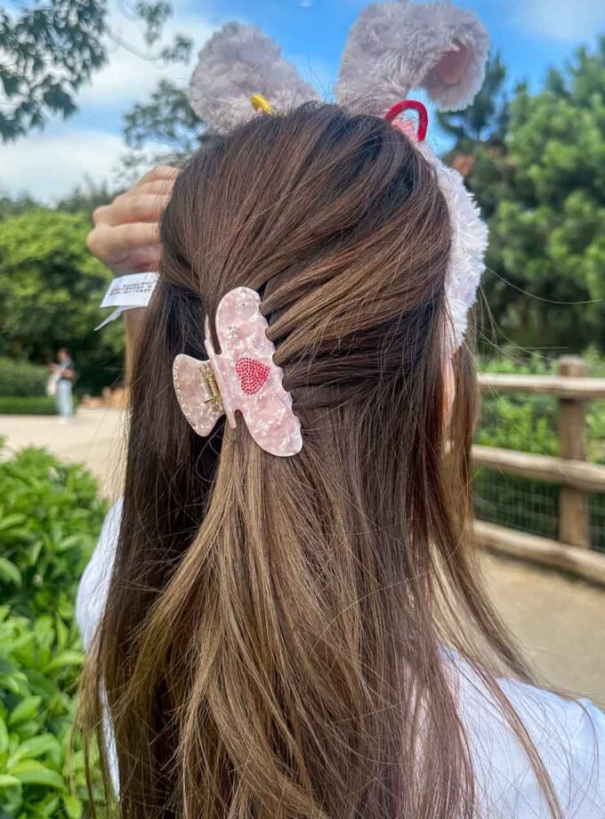 ที่หนีบผม ฝังเพชร 2 ด้าน ลายหินอ่อนสีชมพู