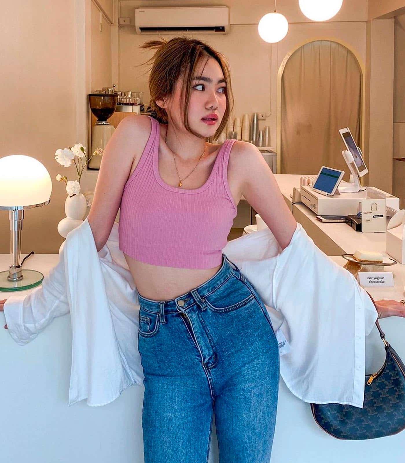 เสื้อครอป ผ้าริบร่อง ผ้ายืด Freesize - Image 4